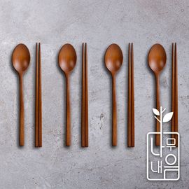 Coobinox® 'Namu-Naeum' Premium Lacquered Wooden Cutlery 4-Person Set (CO-91-23) - Handmade Longan Wood Spoons & Chopsticks
